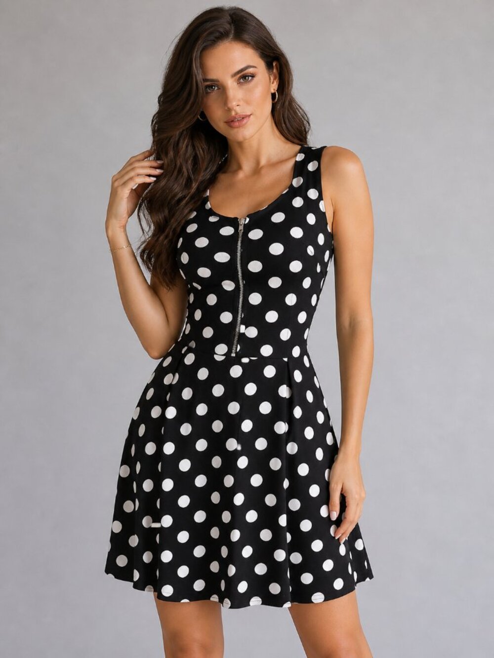 H&M Divided Fit & Flare Black & White Polka Dot Retro Dress XS NWT